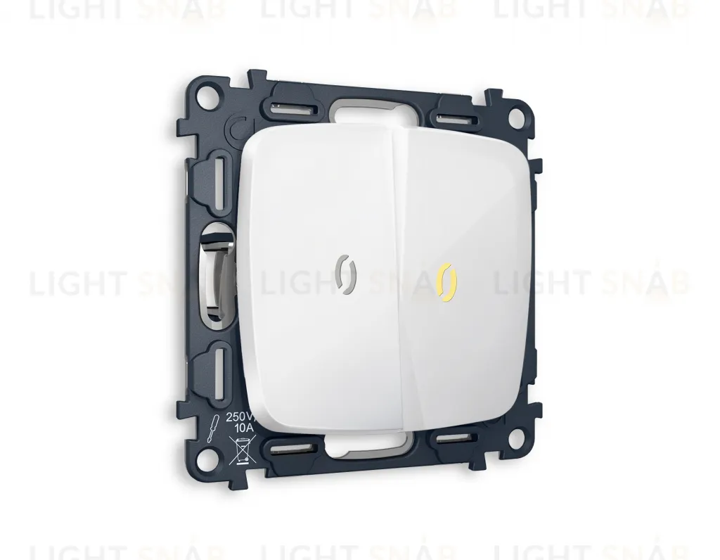 Выключатель двухклавишный проходной с подсветкой (мягкий теплый свет) Ambrella Volt Omega 10A/250В белый глянец VM120+G22Y+G22Y+OP1040 VM120 + G22Y + OP1040