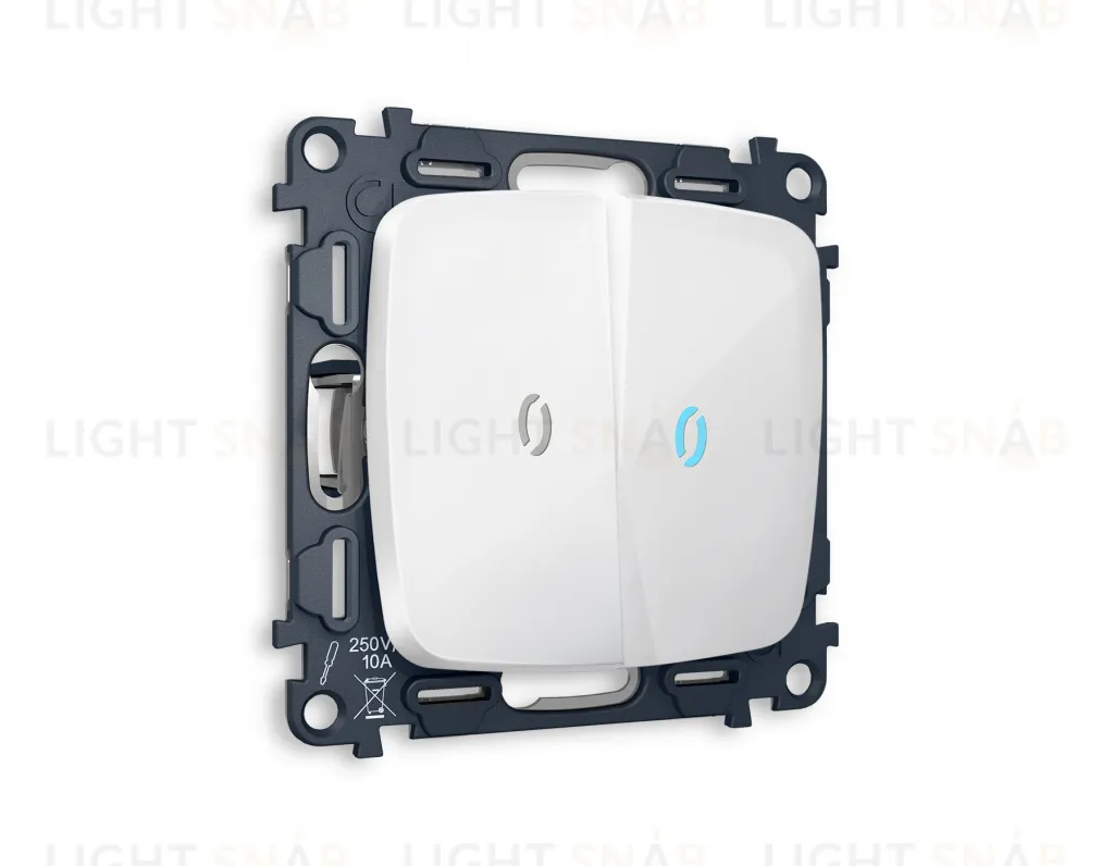 Выключатель двухклавишный с подсветкой (голубой свет) Ambrella Volt Omega 10A/250В белый глянец VM115+G17B+G17B+OP1040 VM115 + G17B + OP1040