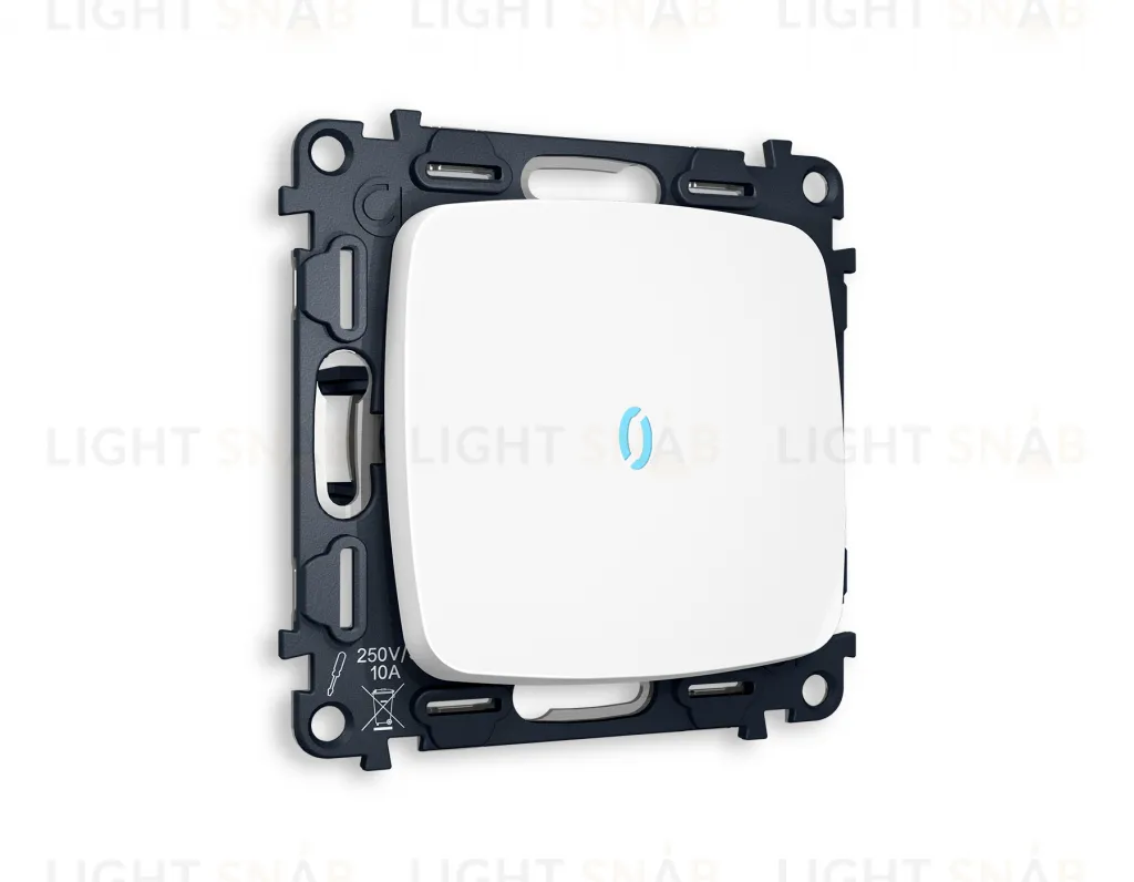 Переключатель одноклавишный (из 2-х мест) с подсветкой (голубой свет) Ambrella Volt Omega 10A/250В белый матовый VM105+G29B+OP1220 VM105 + G29B + OP1220
