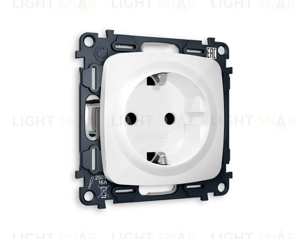 Розетка с заземлением Ambrella Volt Omega 16A/250В, винтовой зажим, белый глянец VM141+OP1060 VM141 + OP1060
