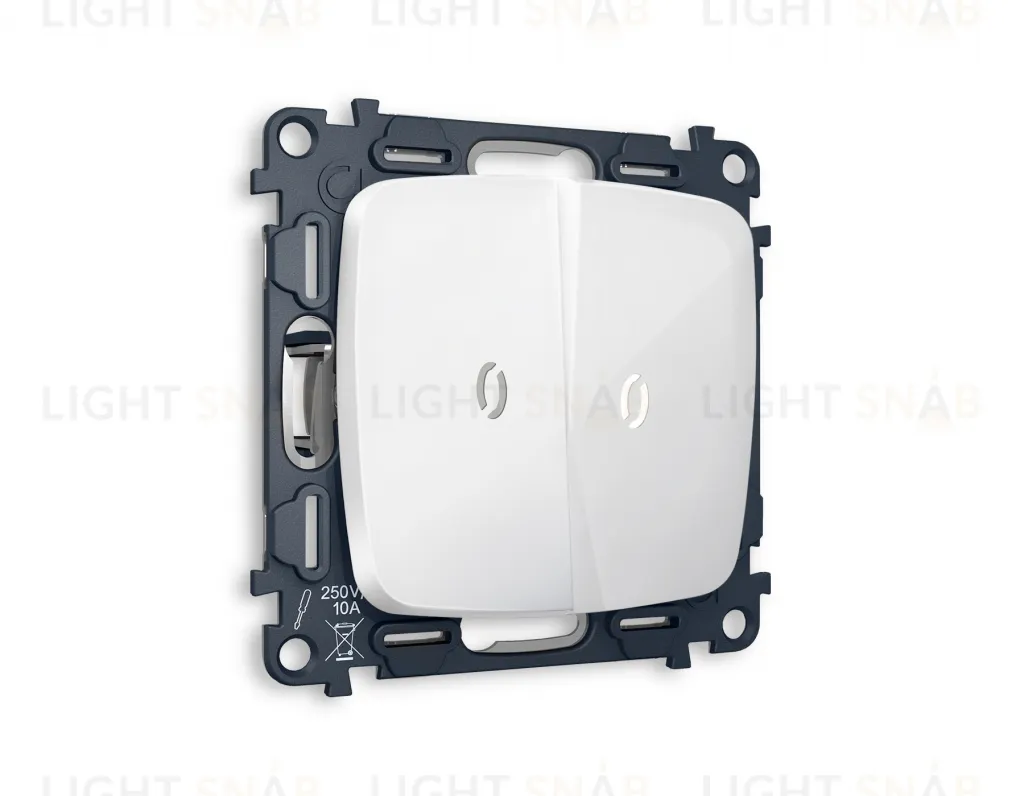 Выключатель двухклавишный с подсветкой (нейтральный белый свет) Ambrella Volt Omega 10A/250В белый глянец VM115+G14W+G14W+OP1040 VM115 + G14W + OP1040