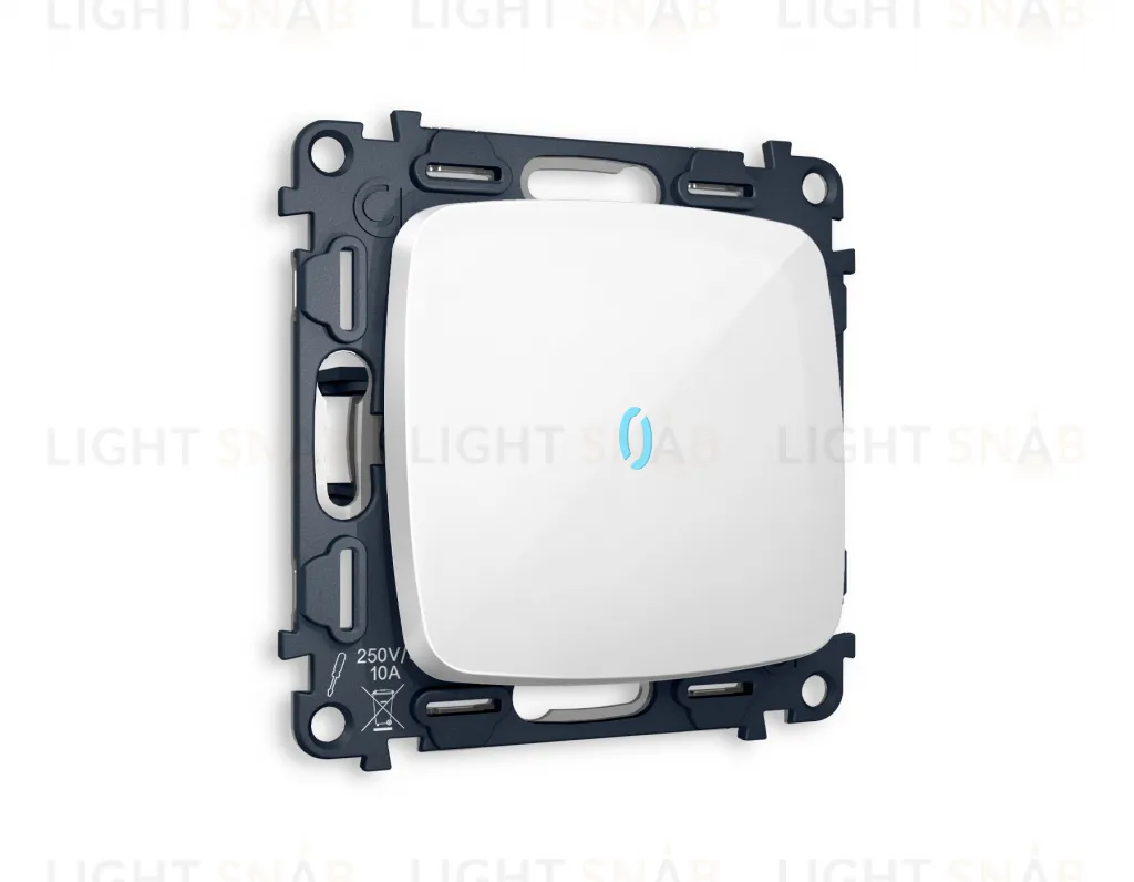 Выключатель одноклавишный с подсветкой (голубой свет) Ambrella Volt Omega 10A/250В белый глянец VM101+G17B+OP1020 VM101 + G17B + OP1020