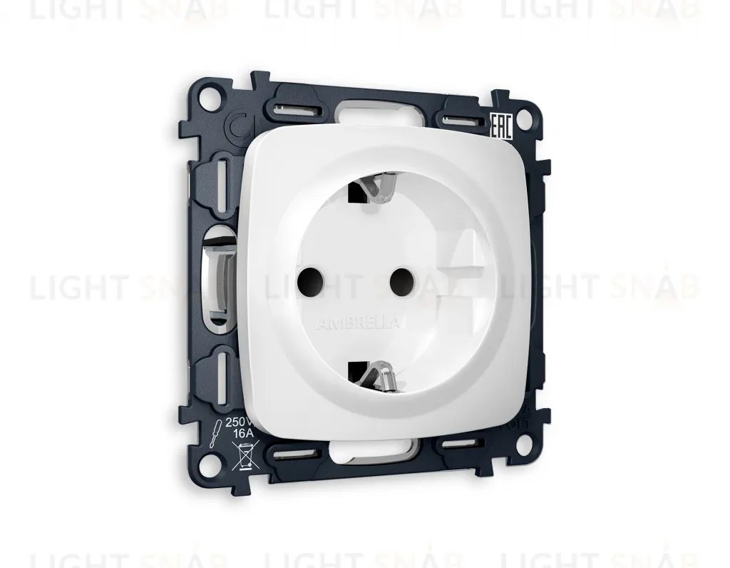 Розетка с заземлением с защитными шторками Ambrella Volt Omega 16A/250В, винтовой зажим, белый матовый VM141+OP1270 VM141 + OP1270