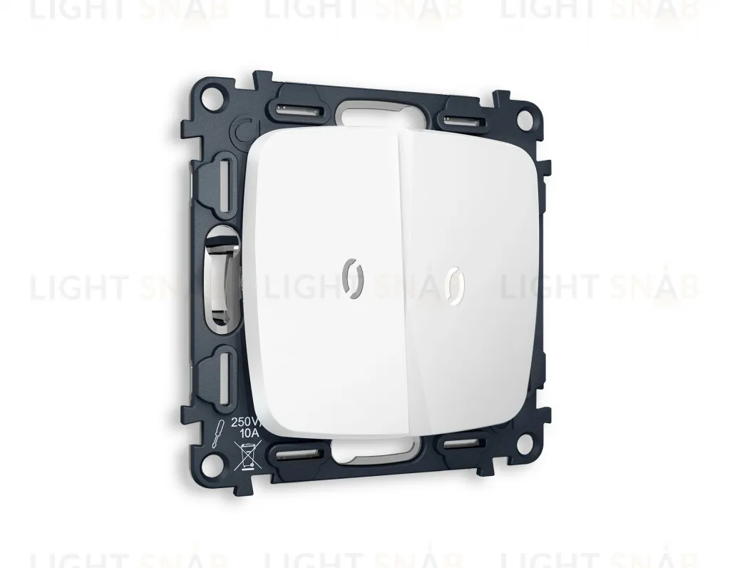 Выключатель двухклавишный с подсветкой (нейтральный белый свет) Ambrella Volt Omega 10A/250В белый матовый VM115+G14W+G14W+OP1240 VM115 + G14W + OP1240