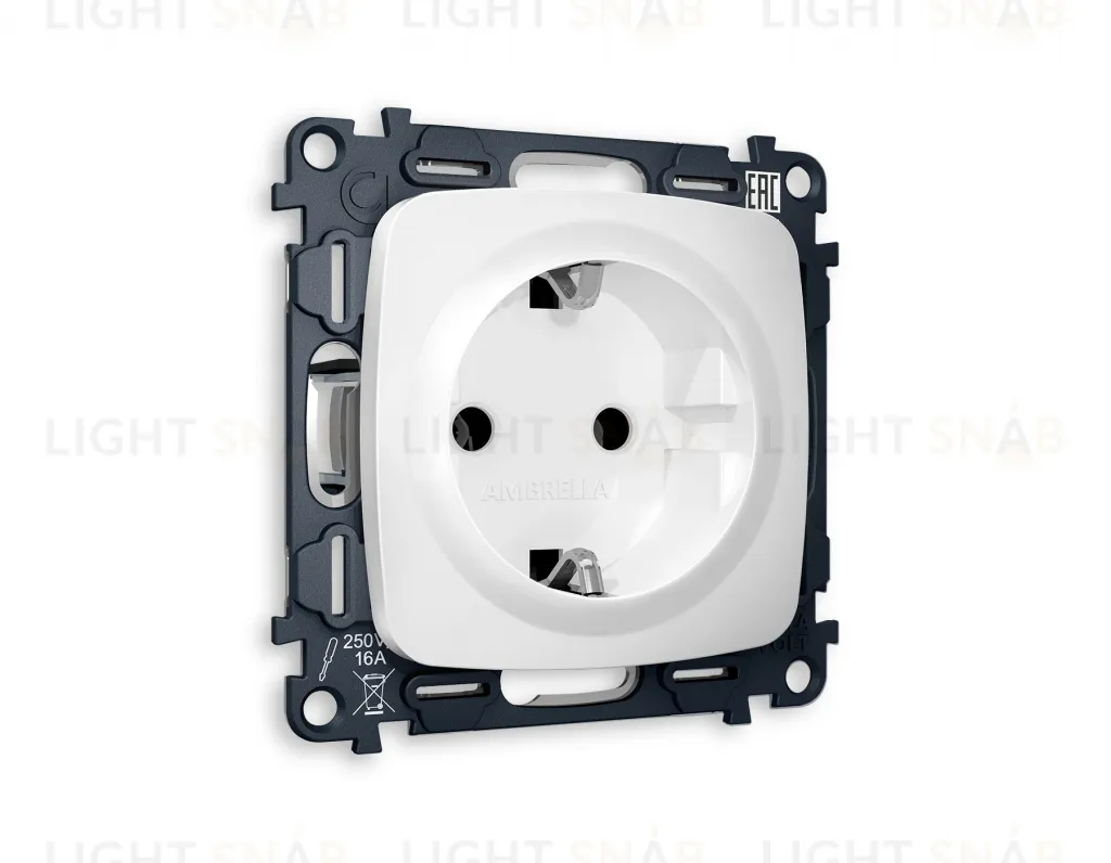 Розетка с заземлением Ambrella Volt Omega 16A/250В, винтовой зажим, белый матовый VM141+OP1260 VM141 + OP1260