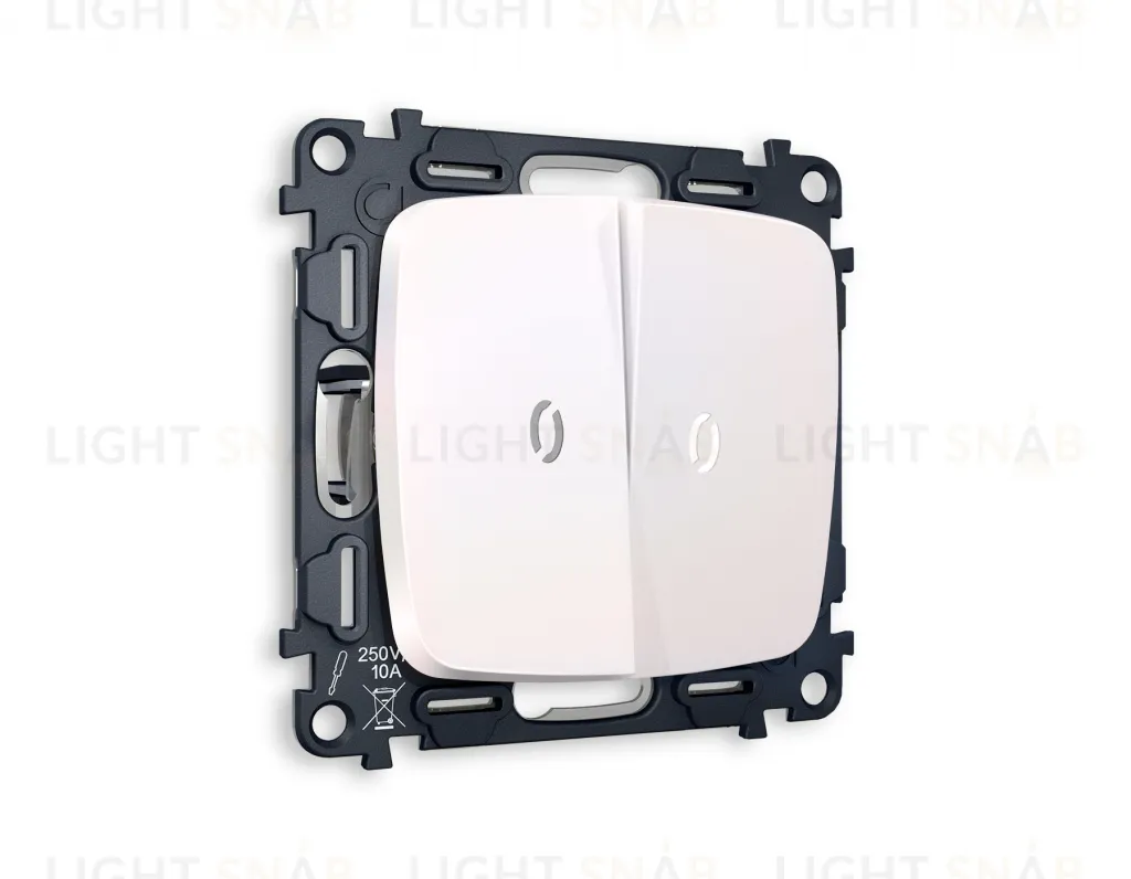 Выключатель двухклавишный с подсветкой (нейтральный белый свет) Ambrella Volt Omega 10A/250В жемчуг VM115+G14W+G14W+OP2040 VM115 + G14W + OP2040