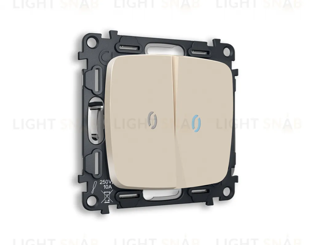 Выключатель двухклавишный с подсветкой (голубой свет) Ambrella Volt Omega 10A/250В бежевый матовый VM115+G17B+G17B+OP3240 VM115 + G17B + OP3240