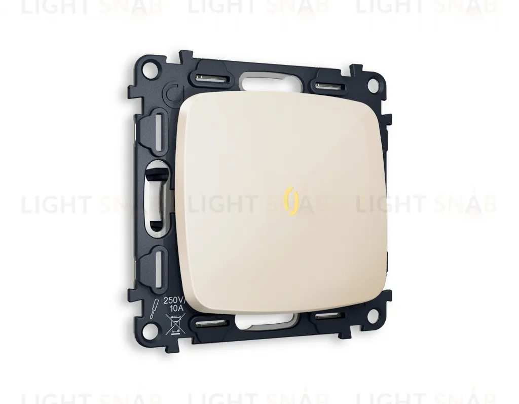 Переключатель одноклавишный (из 2-х мест) с подсветкой (мягкий теплый свет) Ambrella Volt Omega 10A/250В бежевый глянец VM105+G22Y+OP3020 VM105 + G22Y + OP3020