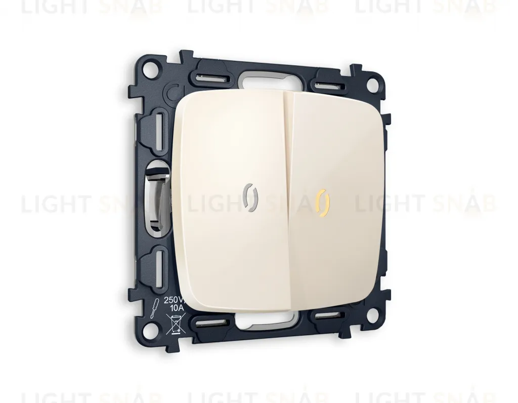 Выключатель двухклавишный проходной с подсветкой (мягкий теплый свет) Ambrella Volt Omega 10A/250В бежевый глянец VM120+G22Y+G22Y+OP3040 VM120 + G22Y + OP3040