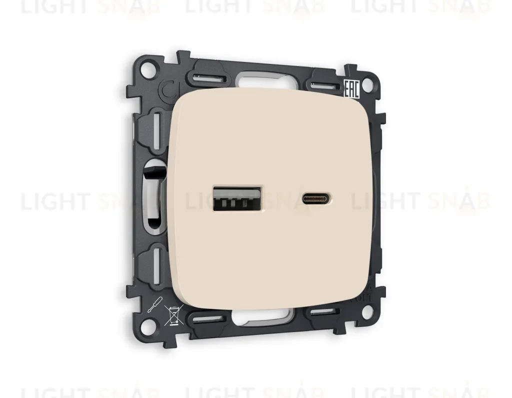 Розетка USB двойная для зарядки тип А+С 3000мА Ambrella Volt Omega бежевый матовый VM177+OP3310 VM177 + OP3310