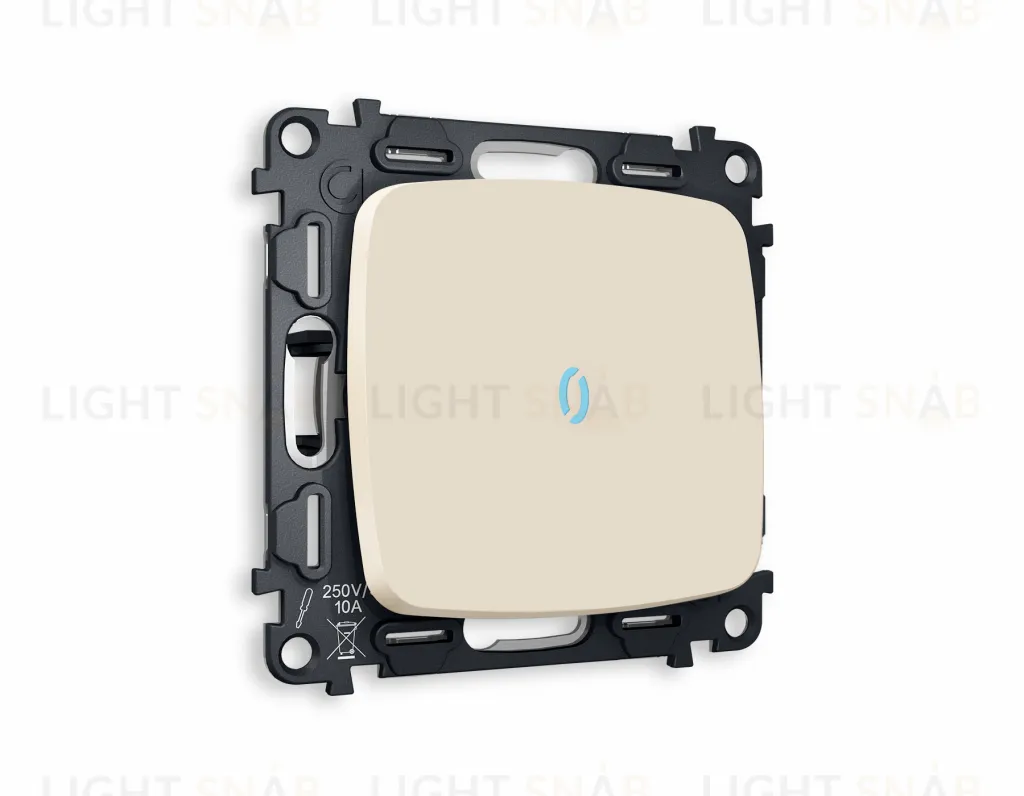 Выключатель одноклавишный с подсветкой (голубой свет) Ambrella Volt Omega 10A/250В бежевый матовый VM101+G17B+OP3220 VM101 + G17B + OP3220