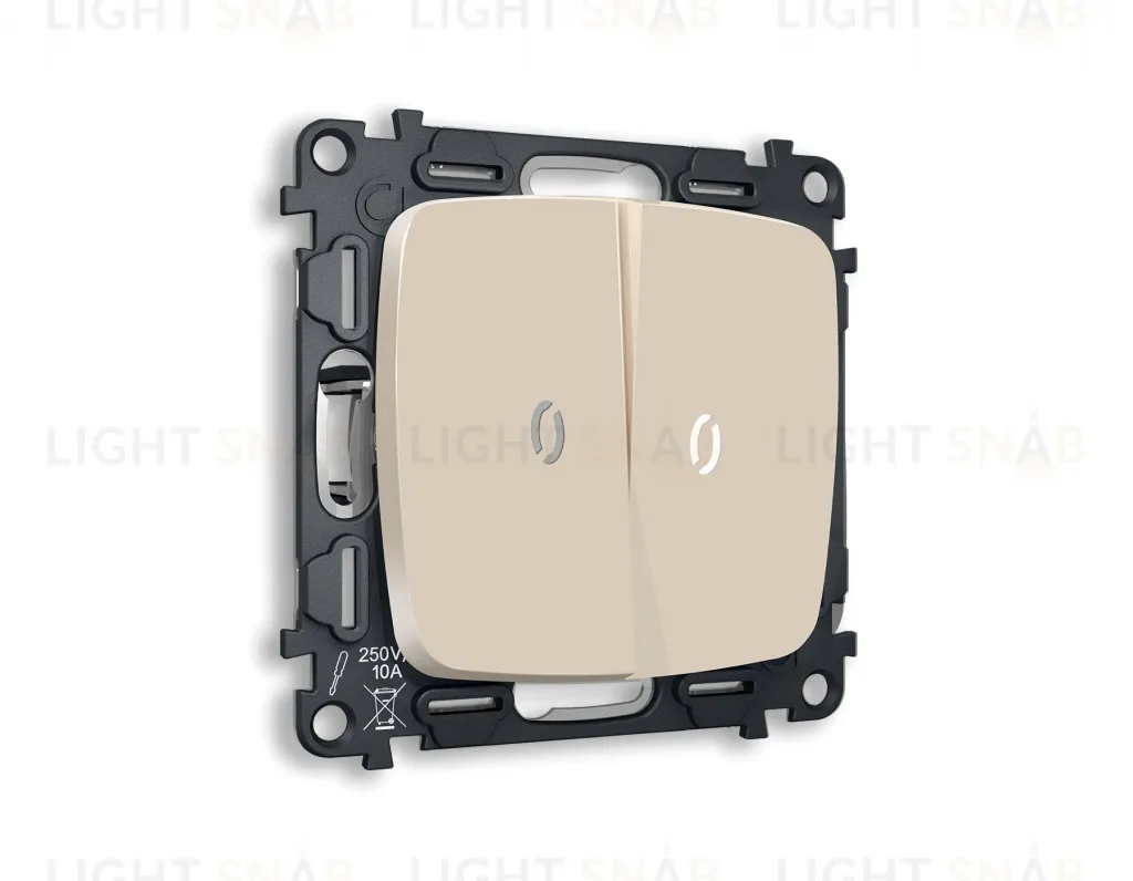 Выключатель двухклавишный с подсветкой (нейтральный белый свет) Ambrella Volt Omega 10A/250В бежевый матовый VM115+G14W+G14W+OP3240 VM115 + G14W + OP3240