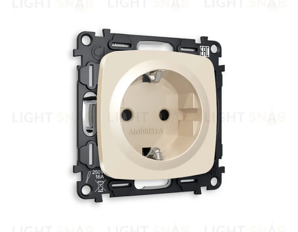 Розетка с заземлением Ambrella Volt Omega 16A/250В, винтовой зажим, бежевый глянец VM141+OP3060 VM141 + OP3060