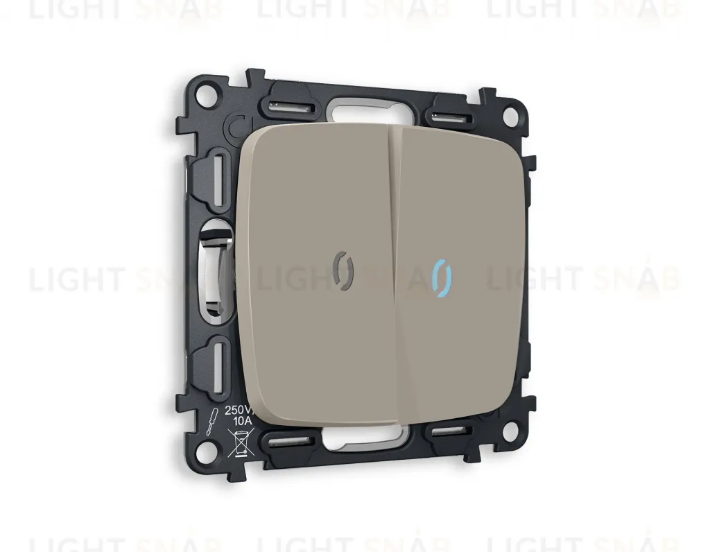 Выключатель двухклавишный с подсветкой (голубой свет) Ambrella Volt Omega 10A/250В серо-бежевый матовый VM115+G17B+G17B+OP3640 VM115 + G17B + OP3640