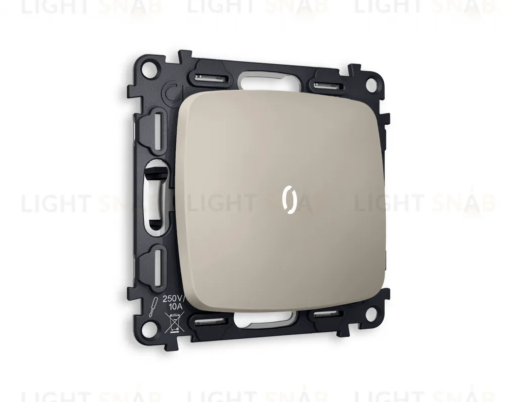 Выключатель одноклавишный с подсветкой (нейтральный белый свет) Ambrella Volt Omega 10A/250В серо-бежевый матовый VM101+G14W+OP3620 VM101 + G14W + OP3620