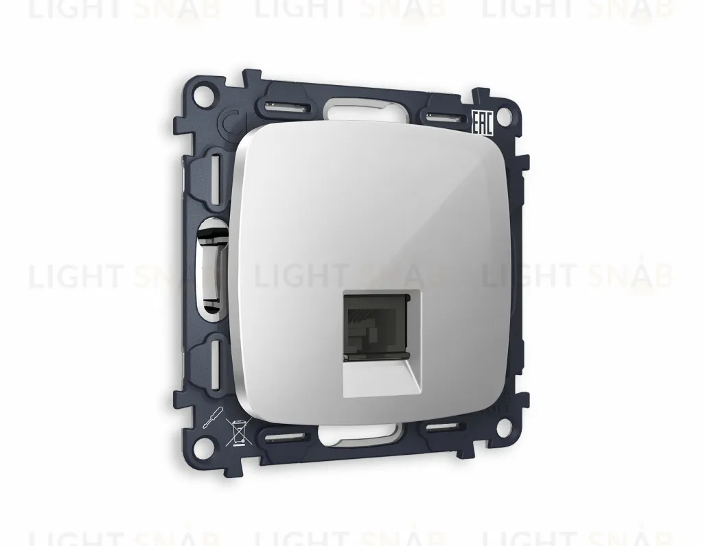 Розетка телефонная одинарная Ambrella Volt Omega RJ 11, серебро глянец VM190+OP4120 VM190 + OP4120