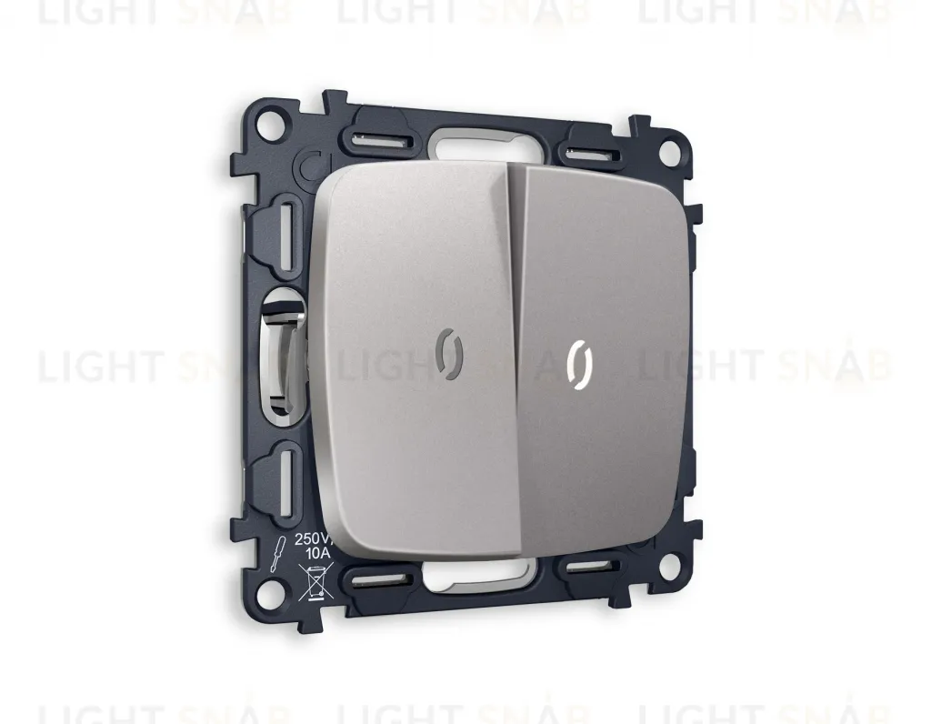 Выключатель двухклавишный с подсветкой (нейтральный белый свет) Ambrella Volt Omega 10A/250В сталь матовый VM115+G14W+G14W+OP5040 VM115 + G14W + OP5040