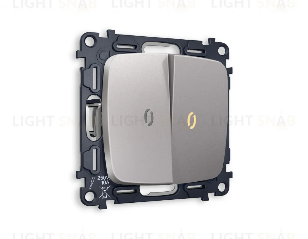 Выключатель двухклавишный с подсветкой (мягкий теплый свет) Ambrella Volt Omega 10A/250В сталь матовый VM115+G11Y+G11Y+OP5040 VM115 + G11Y + OP5040