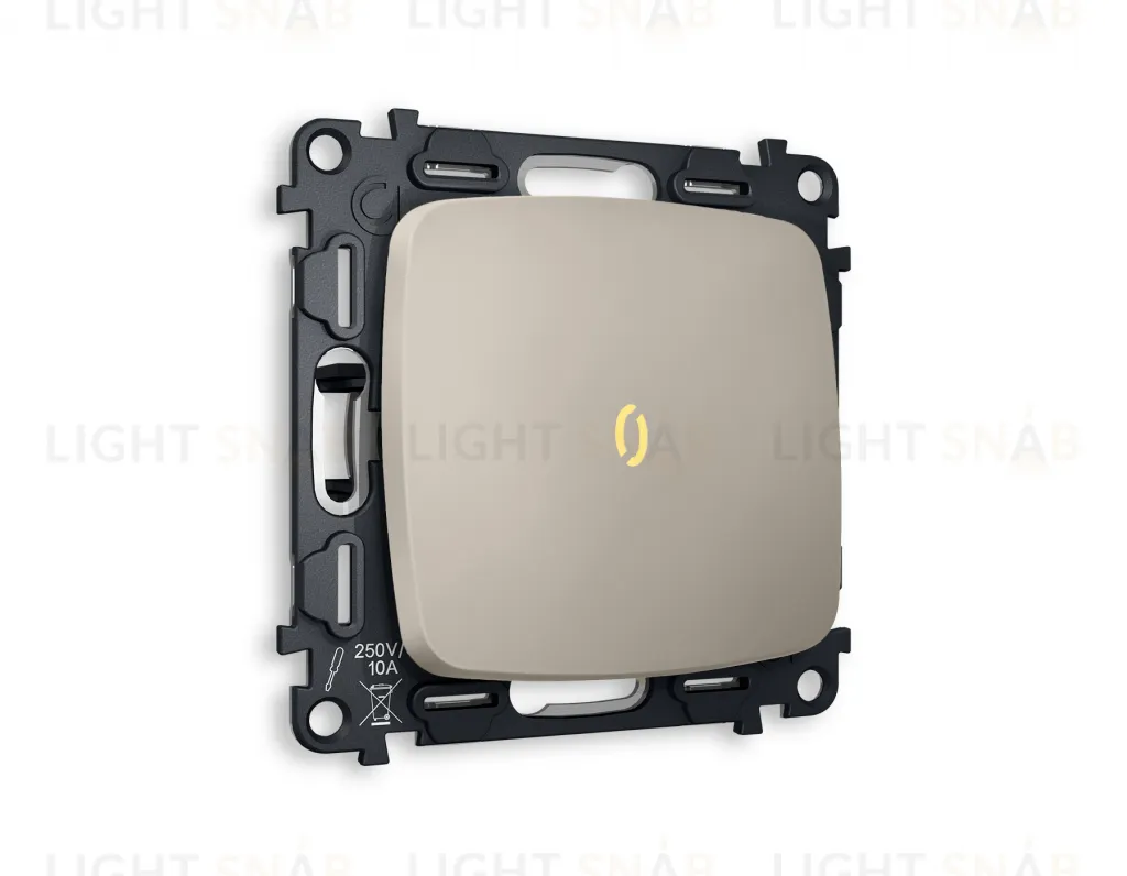 Переключатель одноклавишный (из 2-х мест) с подсветкой (мягкий теплый свет) Ambrella Volt Omega 10A/250В серо-бежевый матовый VM105+G22Y+OP3620 VM105 + G22Y + OP3620