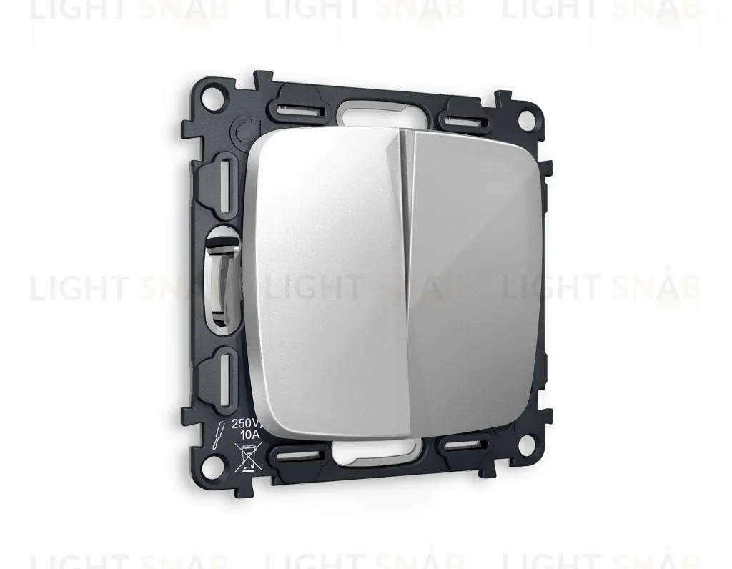 Выключатель двухклавишный Ambrella Volt Omega 10A/250В серебро глянец VM115+OP4030 VM115 + OP4030