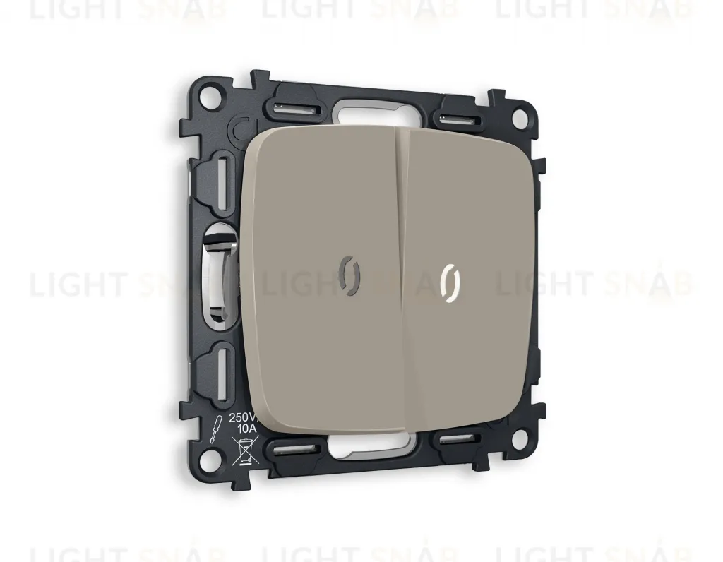 Выключатель двухклавишный с подсветкой (нейтральный белый свет) Ambrella Volt Omega 10A/250В серо-бежевый матовый VM115+G14W+G14W+OP3640 VM115 + G14W + OP3640