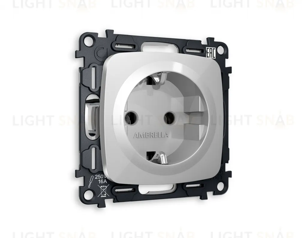Розетка с заземлением Ambrella Volt Omega 16A/250В, винтовой зажим, серебро глянец VM141+OP4060 VM141 + OP4060