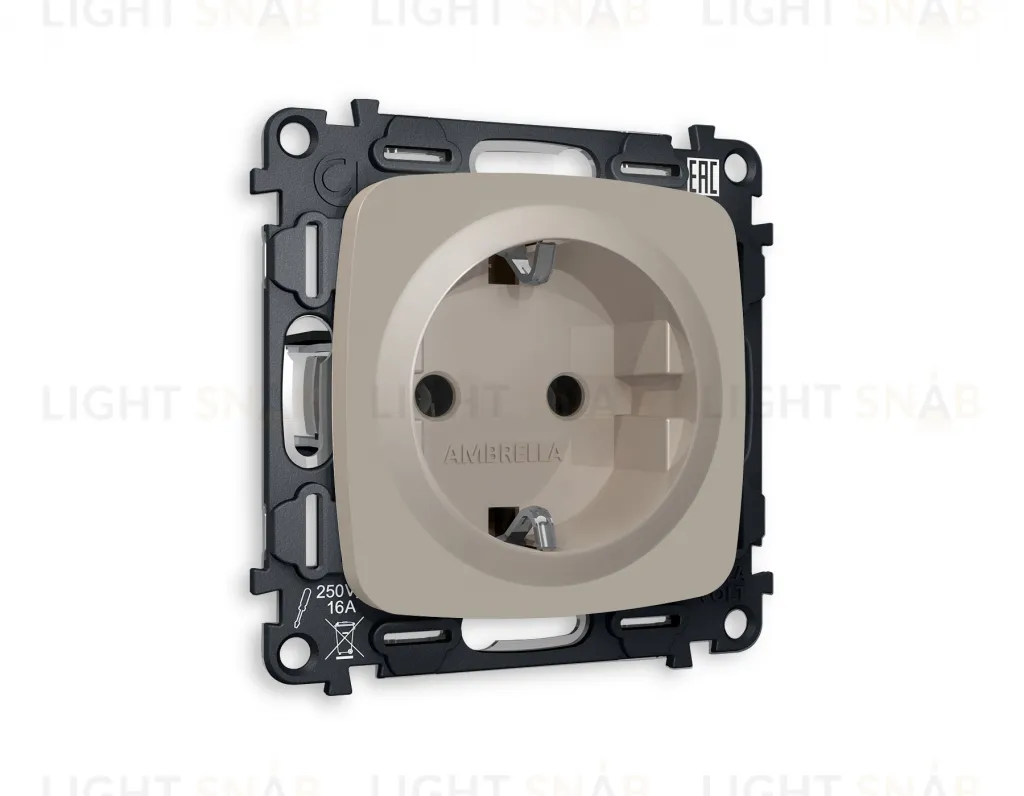 Розетка с заземлением Ambrella Volt Omega 16A/250В, винтовой зажим, серо-бежевый матовый VM141+OP3660 VM141 + OP3660
