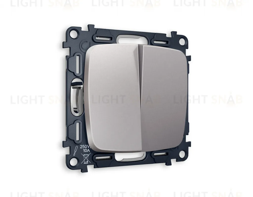 Выключатель двухклавишный проходной (из 2-х мест) Ambrella Volt Omega 10A/250В сталь матовый VM120+OP5030 VM120 + OP5030