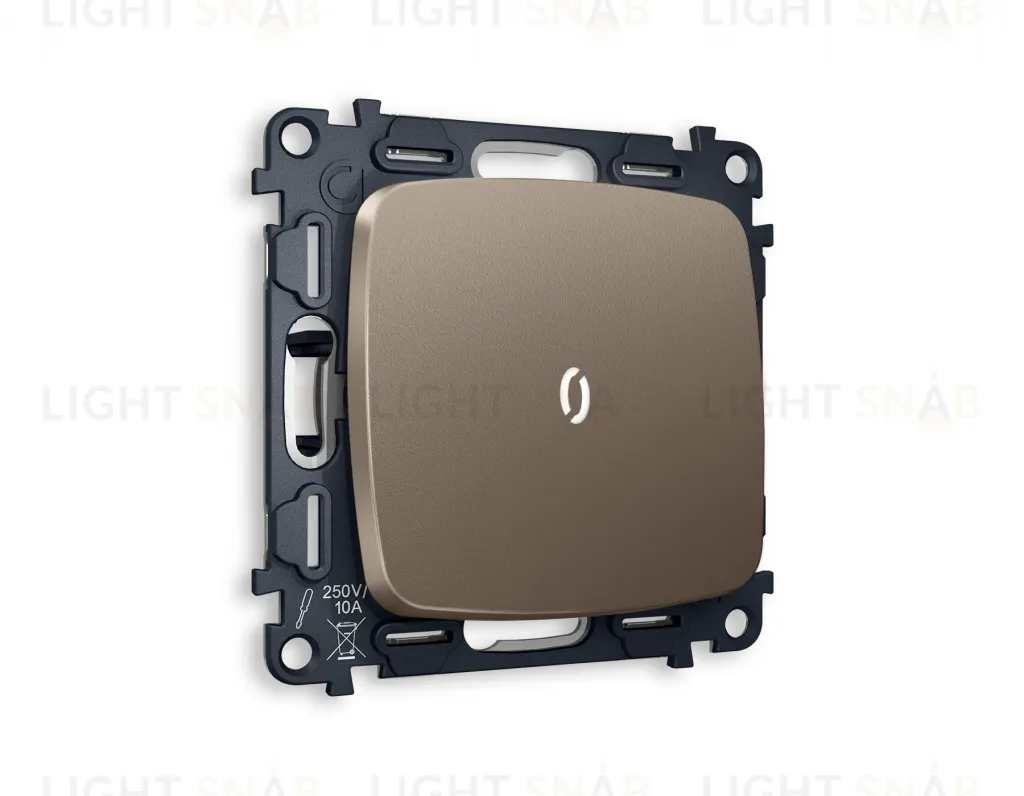 Переключатель одноклавишный (из 2-х мест) с подсветкой (нейтральный белый свет) Ambrella Volt Omega 10A/250В темная бронза матовый VM105+G25W+OP6320 VM105 + G25W + OP6320