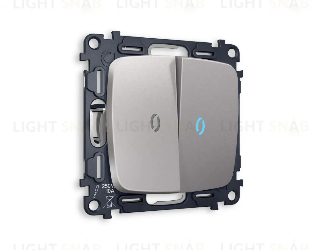 Выключатель двухклавишный проходной с подсветкой (голубой свет) Ambrella Volt Omega 10A/250В сталь матовый VM120+G29B+G29B+OP5040 VM120 + G29B + OP5040
