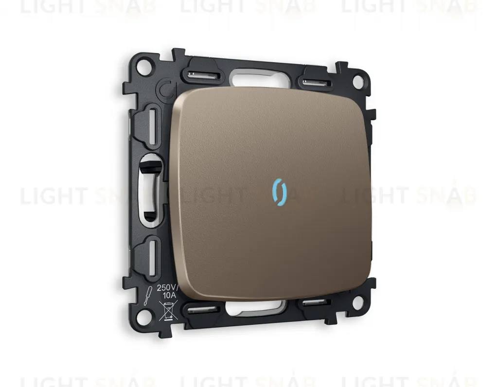 Переключатель одноклавишный (из 2-х мест) с подсветкой (голубой свет) Ambrella Volt Omega 10A/250В темная бронза матовый VM105+G29B+OP6320 VM105 + G29B + OP6320