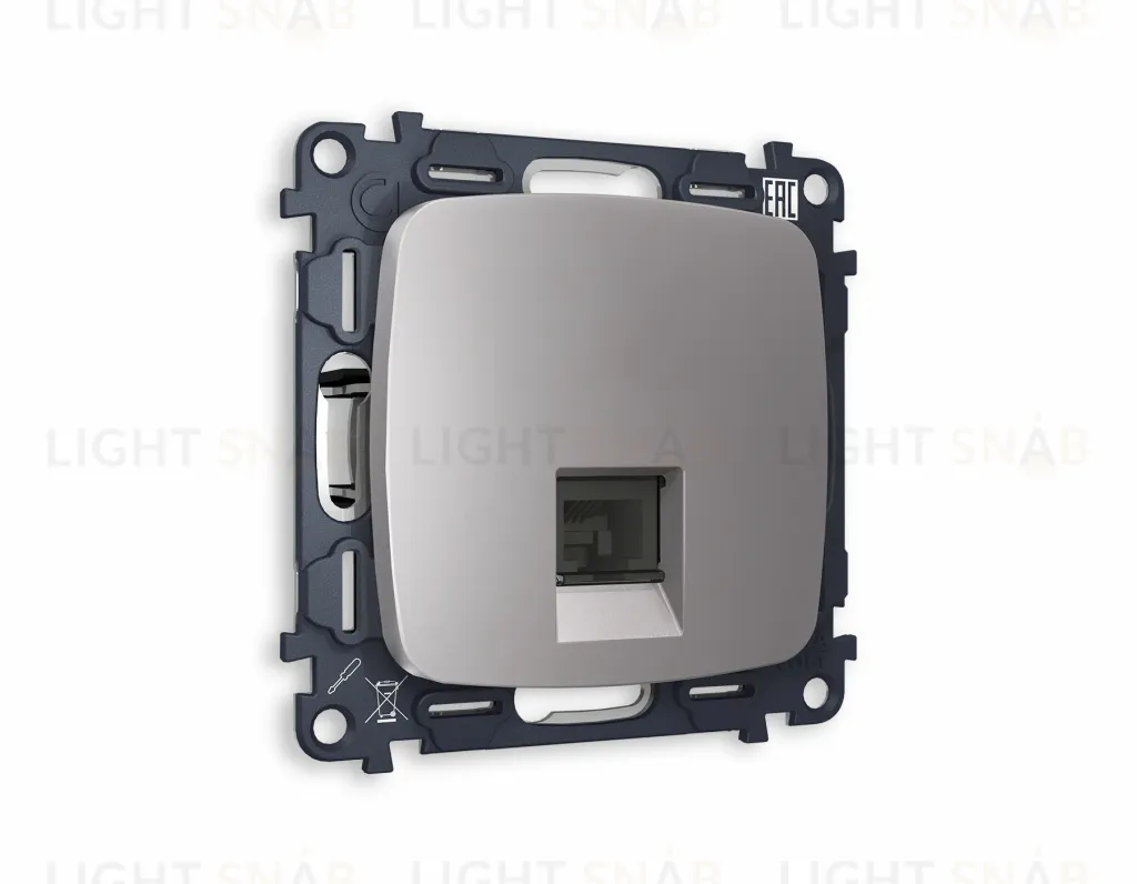 Розетка компьютерная одинарная Ambrella Volt Omega 6 кат, RJ 45, UTP, сталь матовый VM188+OP5120 VM188 + OP5120