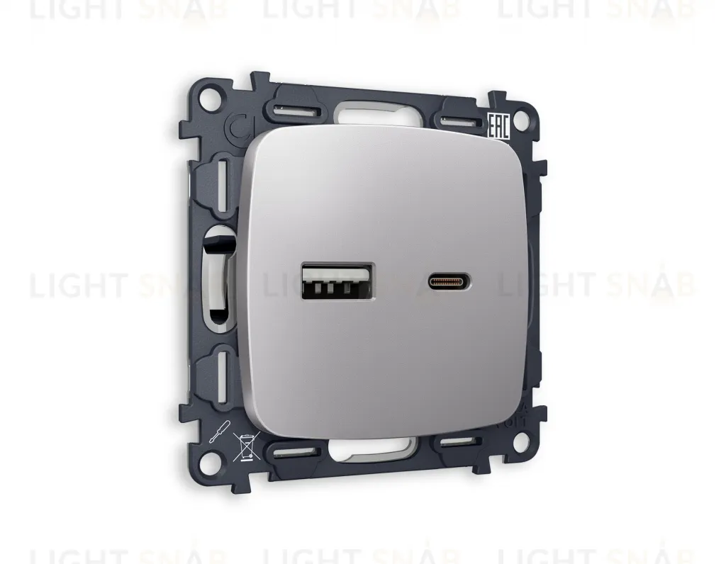 Розетка USB двойная для зарядки тип А+С 3000мА Ambrella Volt Omega сталь матовый VM177+OP5110 VM177 + OP5110