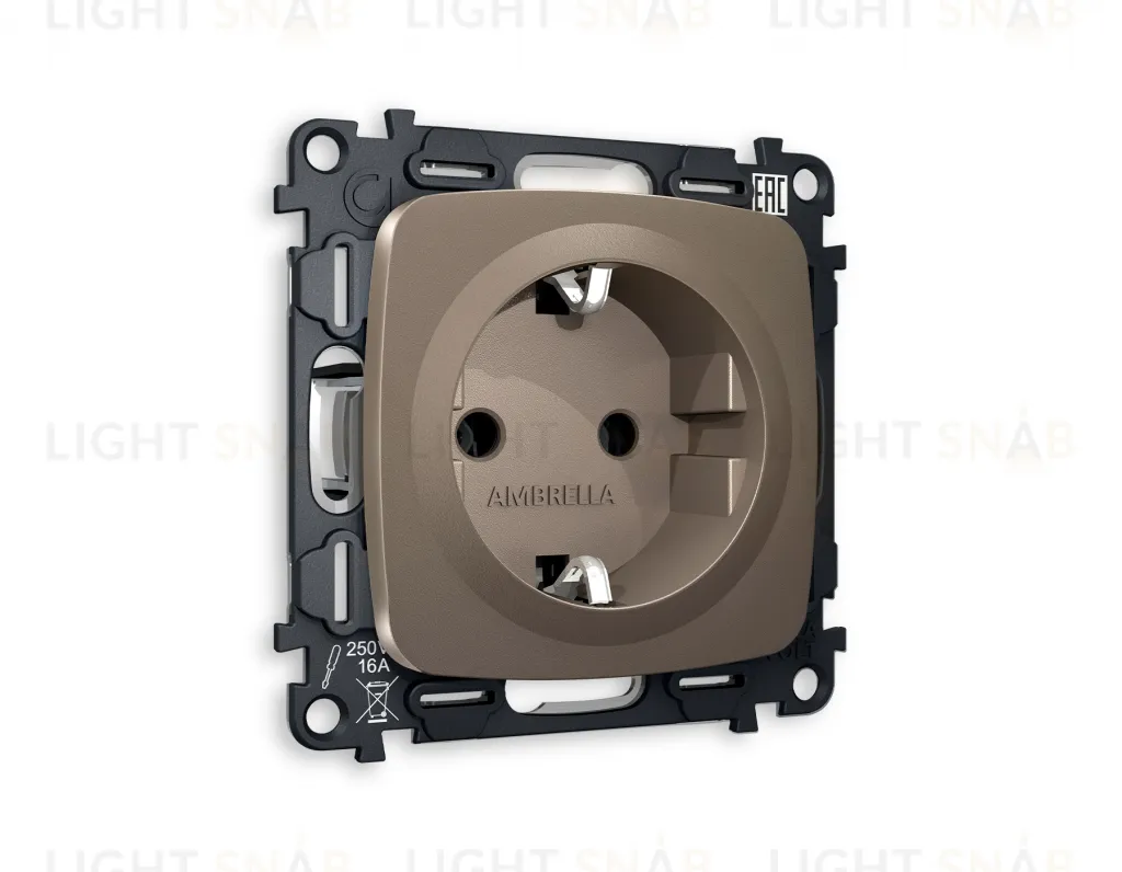 Розетка с заземлением Ambrella Volt Omega 16A/250В, винтовой зажим, темная бронза матовый VM141+OP6360 VM141 + OP6360