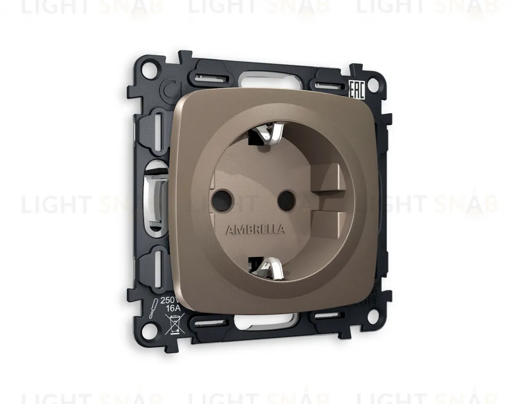 Розетка с заземлением с защитными шторками Ambrella Volt Omega 16A/250В, винтовой зажим, темная бронза матовый VM141+OP6370 VM141 + OP6370