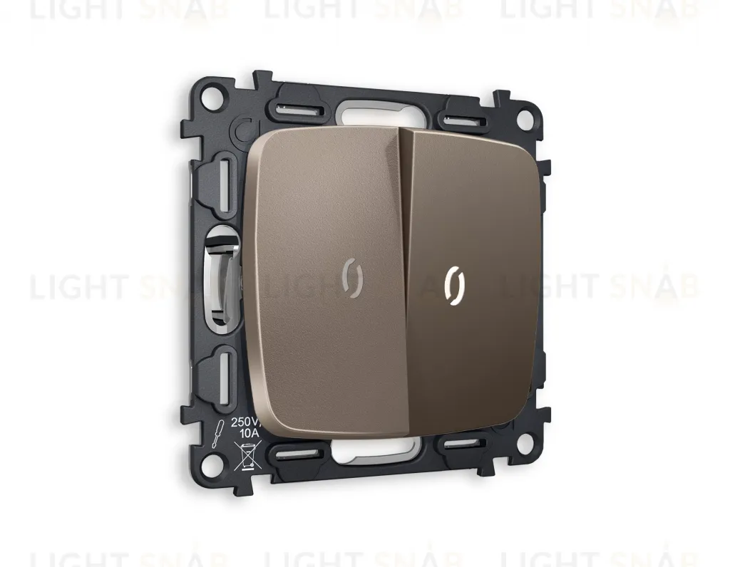 Выключатель двухклавишный проходной с подсветкой (нейтральный белый свет) Ambrella Volt Omega 10A/250В темная бронза матовый VM120+G25W+G25W+OP6340 VM120 + G25W + OP6340