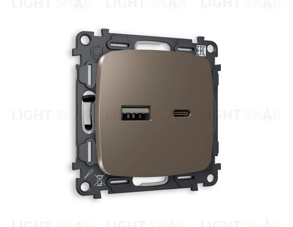 Розетка USB двойная для зарядки тип А+С 3000мА Ambrella Volt Omega темная бронза матовый VM177+OP6410 VM177 + OP6410