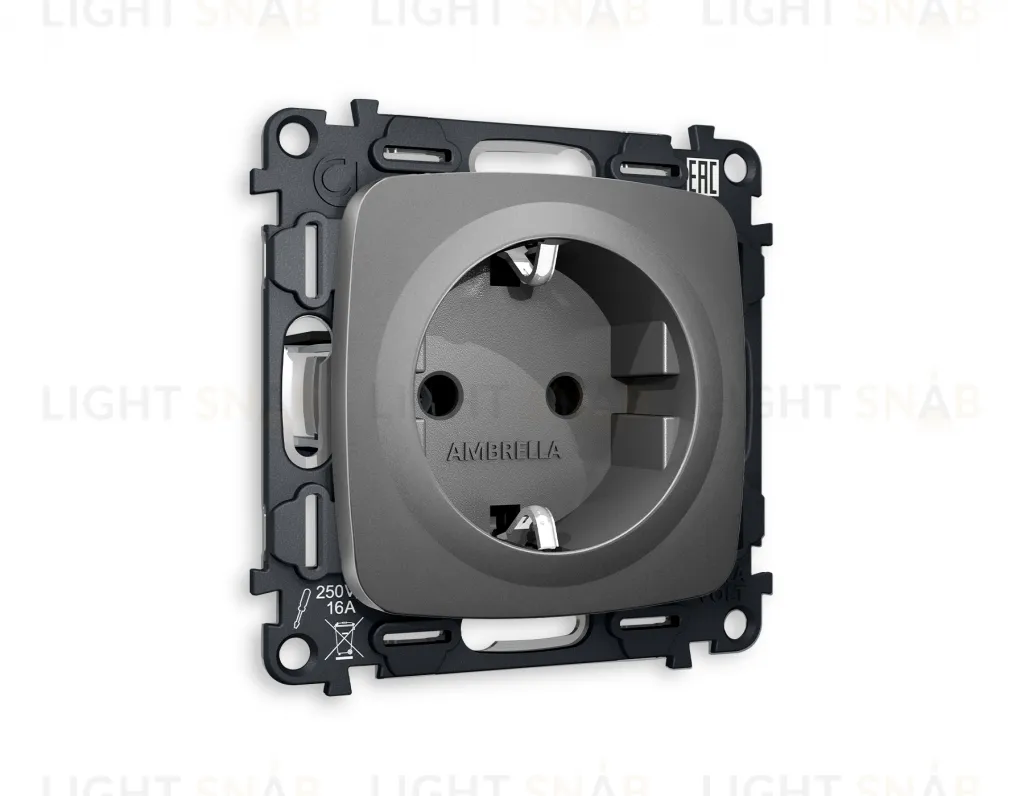 Розетка с заземлением Ambrella Volt Omega 16A/250В, винтовой зажим, антрацит серый VM141+OP6560 VM141 + OP6560