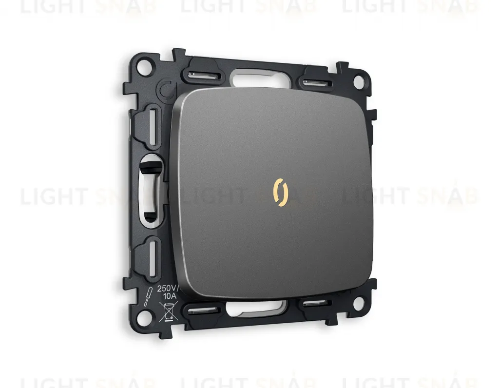 Переключатель одноклавишный (из 2-х мест) с подсветкой (мягкий теплый свет) Ambrella Volt Omega 10A/250В антрацит серый VM105+G22Y+OP6520 VM105 + G22Y + OP6520