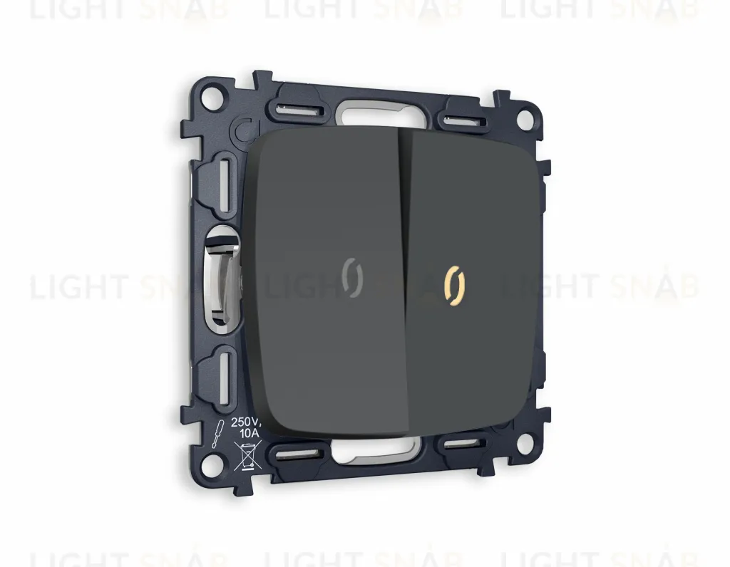 Выключатель двухклавишный с подсветкой (мягкий теплый свет) Ambrella Volt Omega 10A/250В графит VM115+G11Y+G11Y+OP9040 VM115 + G11Y + OP9040