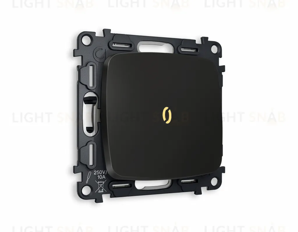 Выключатель одноклавишный с подсветкой (мягкий теплый свет) Ambrella Volt Omega 10A/250В черный матовый VM101+G11Y+OP8020 VM101 + G11Y + OP8020