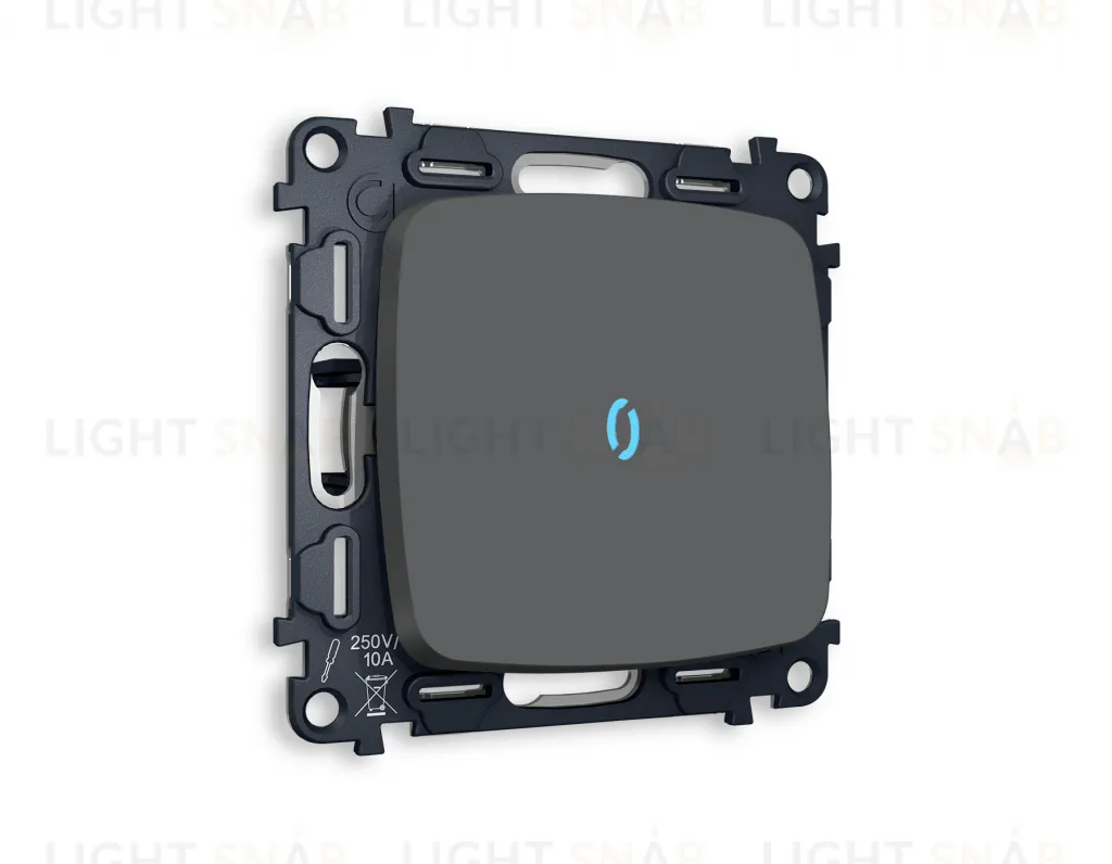 Выключатель одноклавишный с подсветкой (голубой свет) Ambrella Volt Omega 10A/250В графит VM101+G17B+OP9020 VM101 + G17B + OP9020