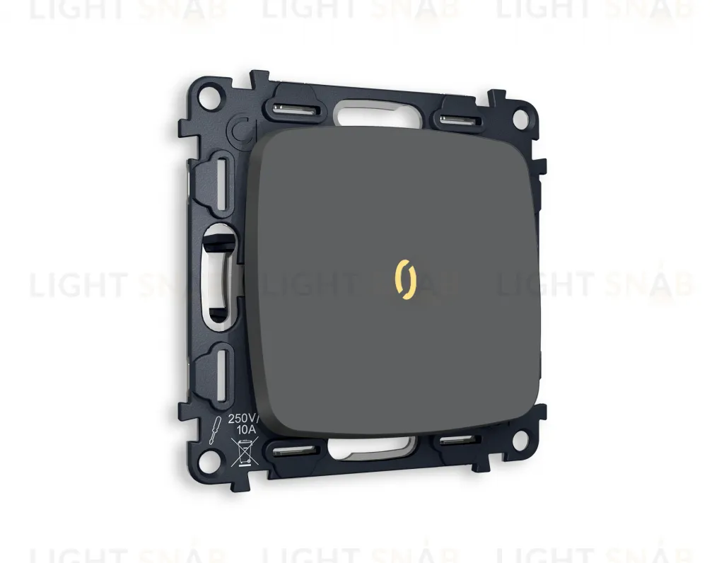 Переключатель одноклавишный (из 2-х мест) с подсветкой (мягкий теплый свет) Ambrella Volt Omega 10A/250В графит VM105+G22Y+OP9020 VM105 + G22Y + OP9020