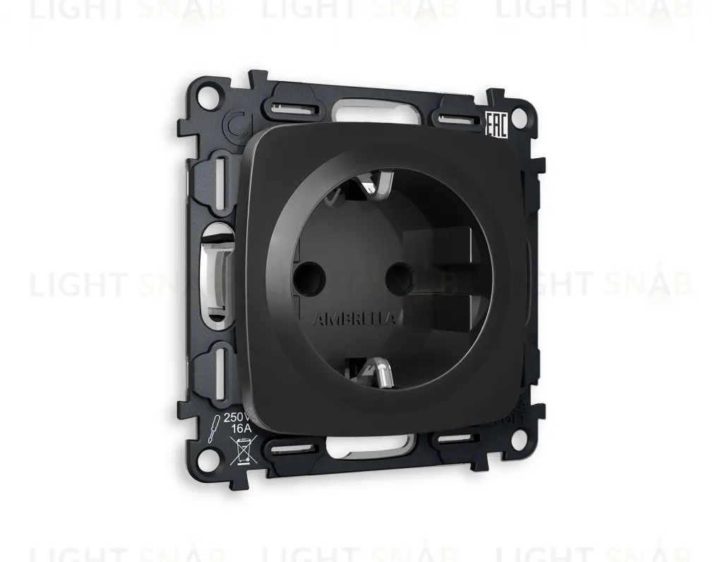 Розетка с заземлением с защитными шторками Ambrella Volt Omega 16A/250В, винтовой зажим, черный матовый VM141+OP8070 VM141 + OP8070