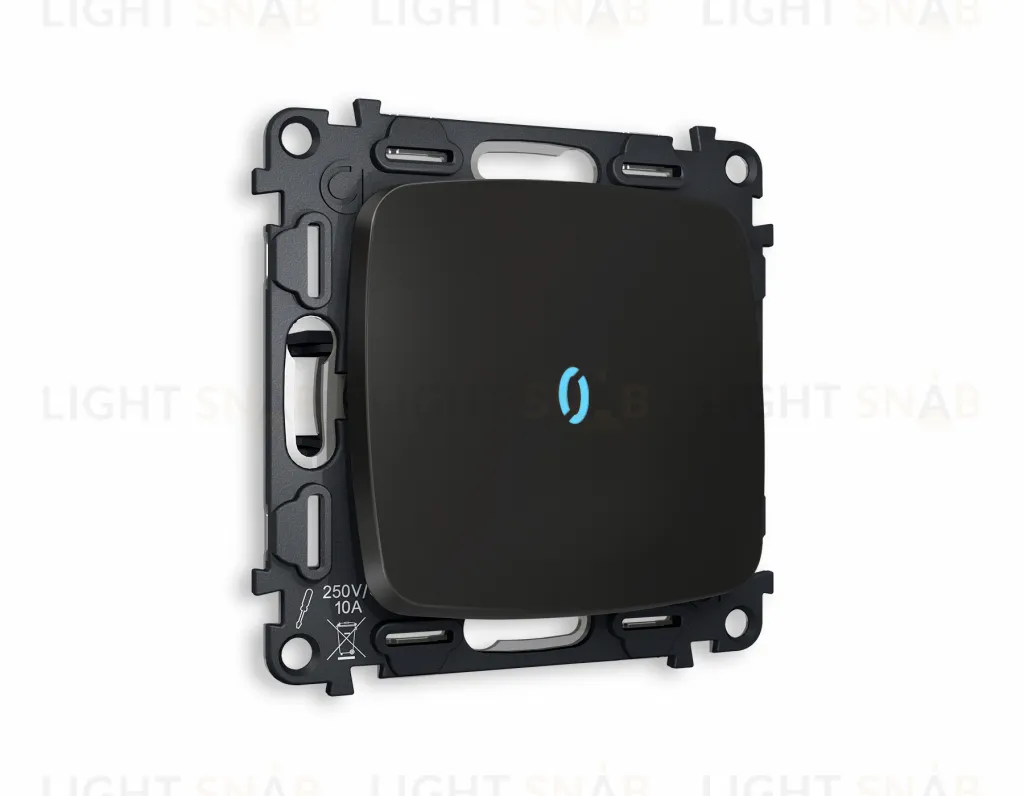 Выключатель одноклавишный с подсветкой (голубой свет) Ambrella Volt Omega 10A/250В черный матовый VM101+G17B+OP8020 VM101 + G17B + OP8020
