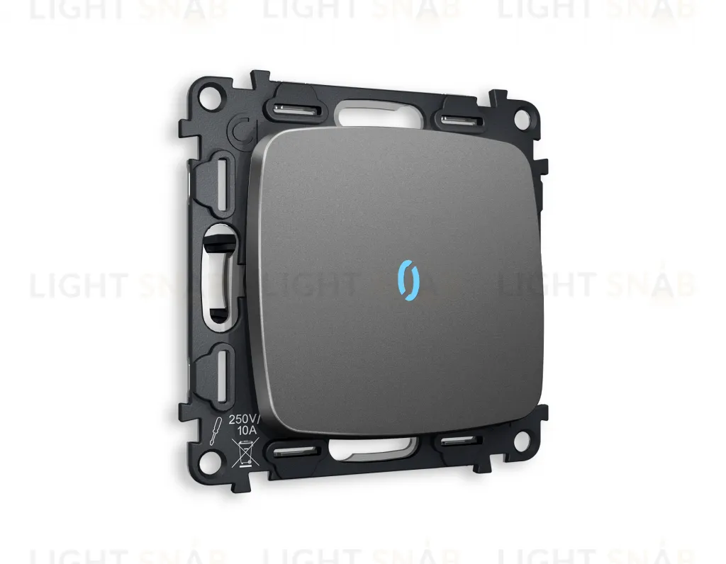 Переключатель одноклавишный (из 2-х мест) с подсветкой (голубой свет) Ambrella Volt Omega 10A/250В антрацит серый VM105+G29B+OP6520 VM105 + G29B + OP6520