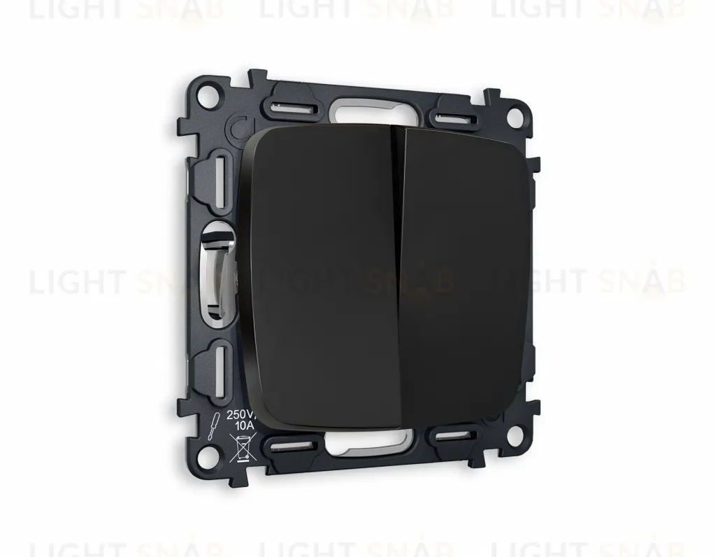 Выключатель двухклавишный проходной (из 2-х мест) Ambrella Volt Omega 10A/250В черный матовый VM120+OP8030 VM120 + OP8030