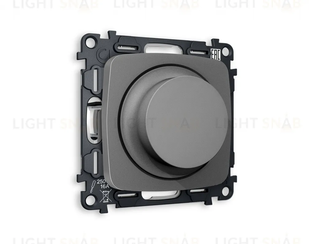 Светорегулятор поворотно-нажимной 5-300Вт Led, 25-600Вт лампы накал., Ambrella Volt Omega антрацит серый VM136+OP6555 VM136 + OP6555