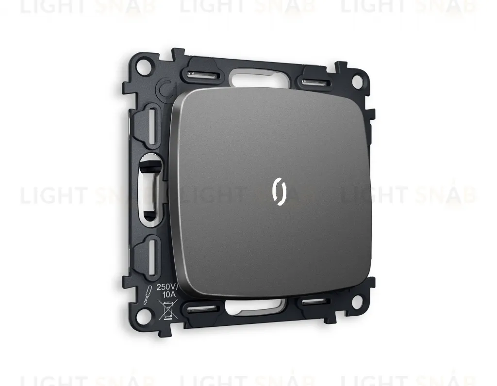Переключатель одноклавишный (из 2-х мест) с подсветкой (нейтральный белый свет) Ambrella Volt Omega 10A/250В антрацит серый VM105+G25W+OP6520 VM105 + G25W + OP6520