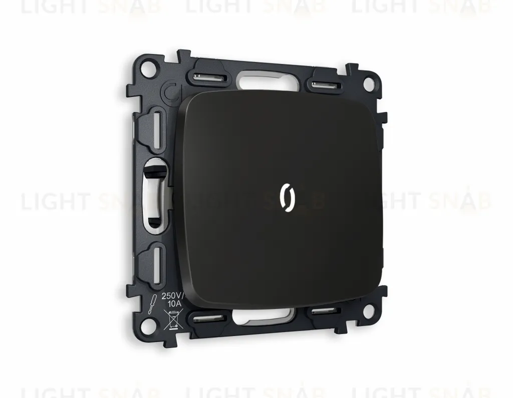 Переключатель одноклавишный (из 2-х мест) с подсветкой (нейтральный белый свет) Ambrella Volt Omega 10A/250В черный матовый VM105+G25W+OP8020 VM105 + G25W + OP8020